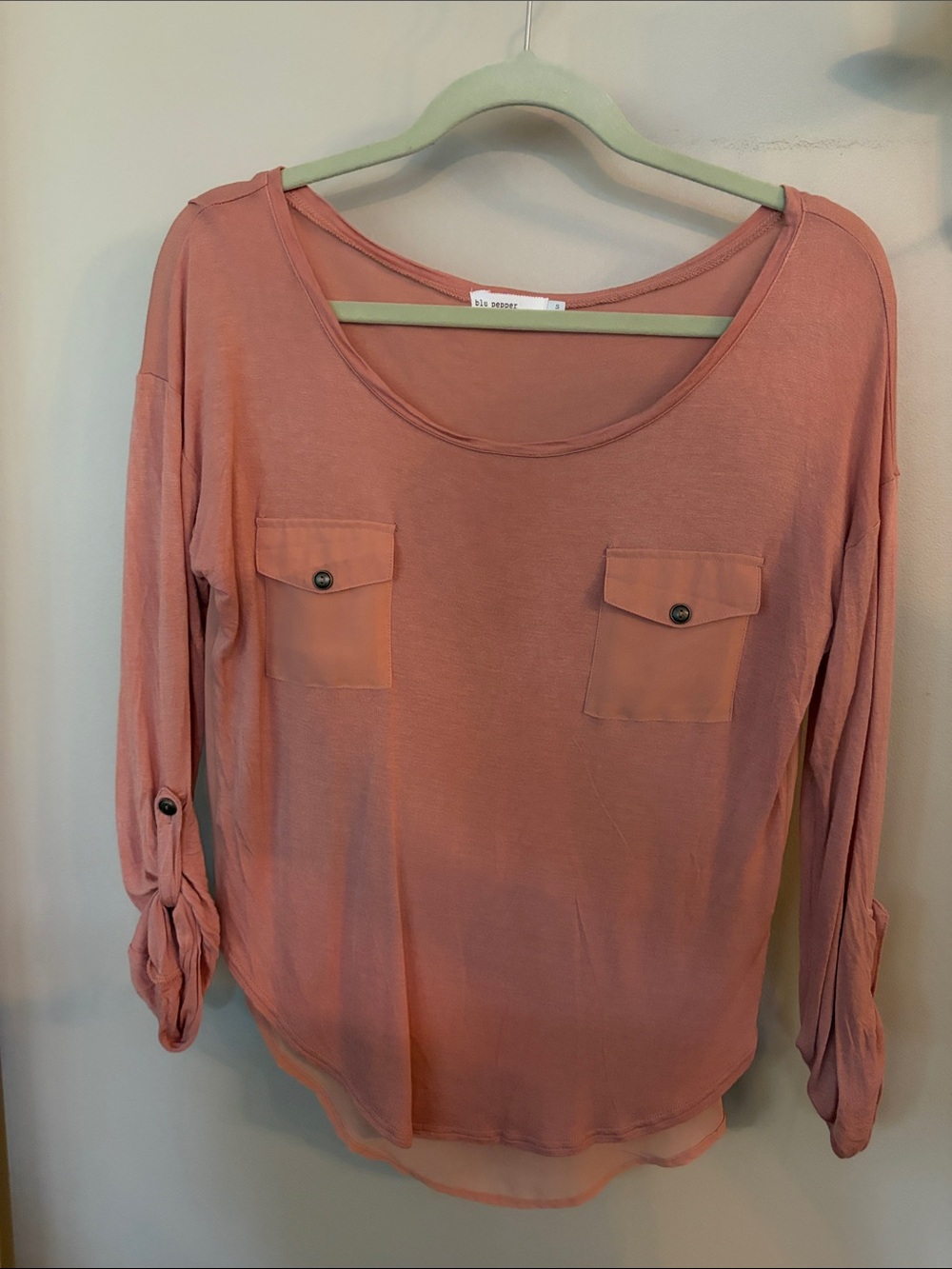Blu Pepper Rose Pink Scoop Neck Long Sleeve Top